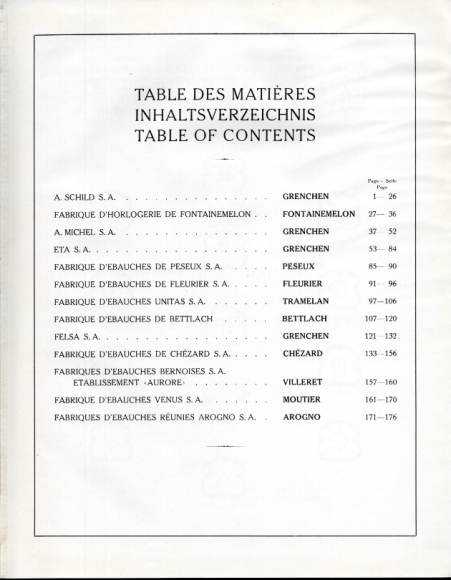 Ebauches SA 1938 watch parts catalogue #4 index page