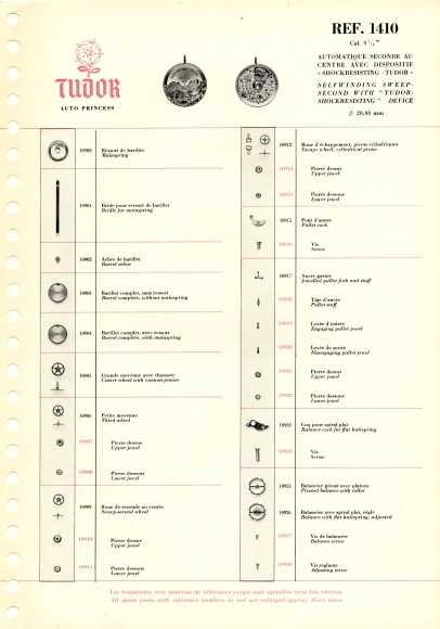 Rolex Spare Parts Catalogue Vol. II typical page